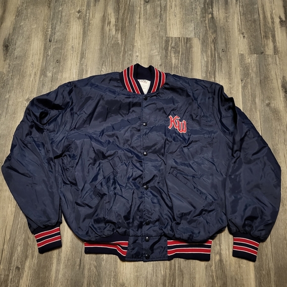 Vintage DeLong Nylon Bomber Jacket Kingswood Patch Snap Up Varsity Style Sz XL - Picture 3 of 7
